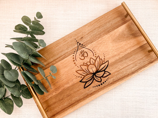 Wooden Serving Tray Lotus Flower