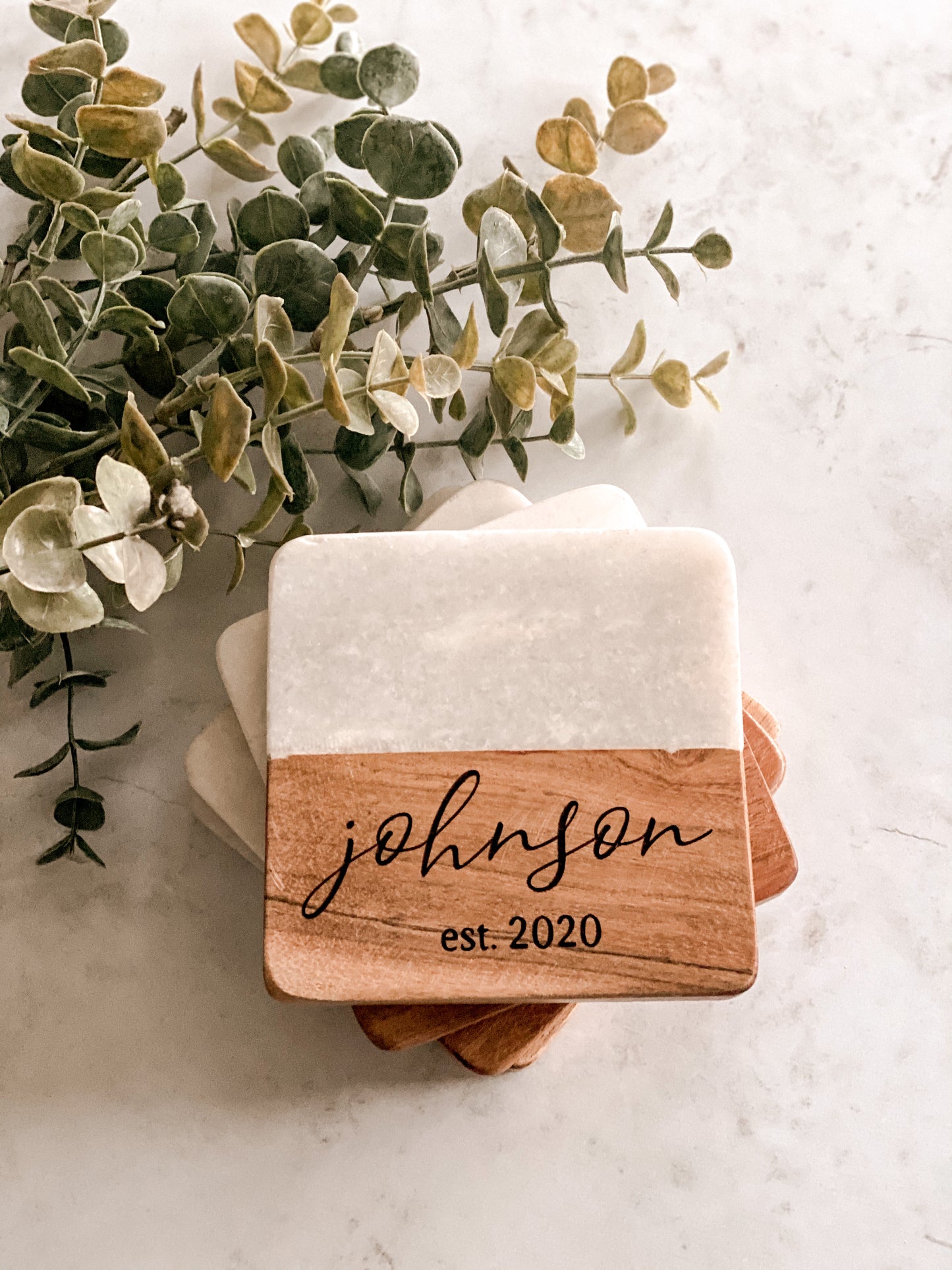 Custom Marble & Acacia Wood Coasters
