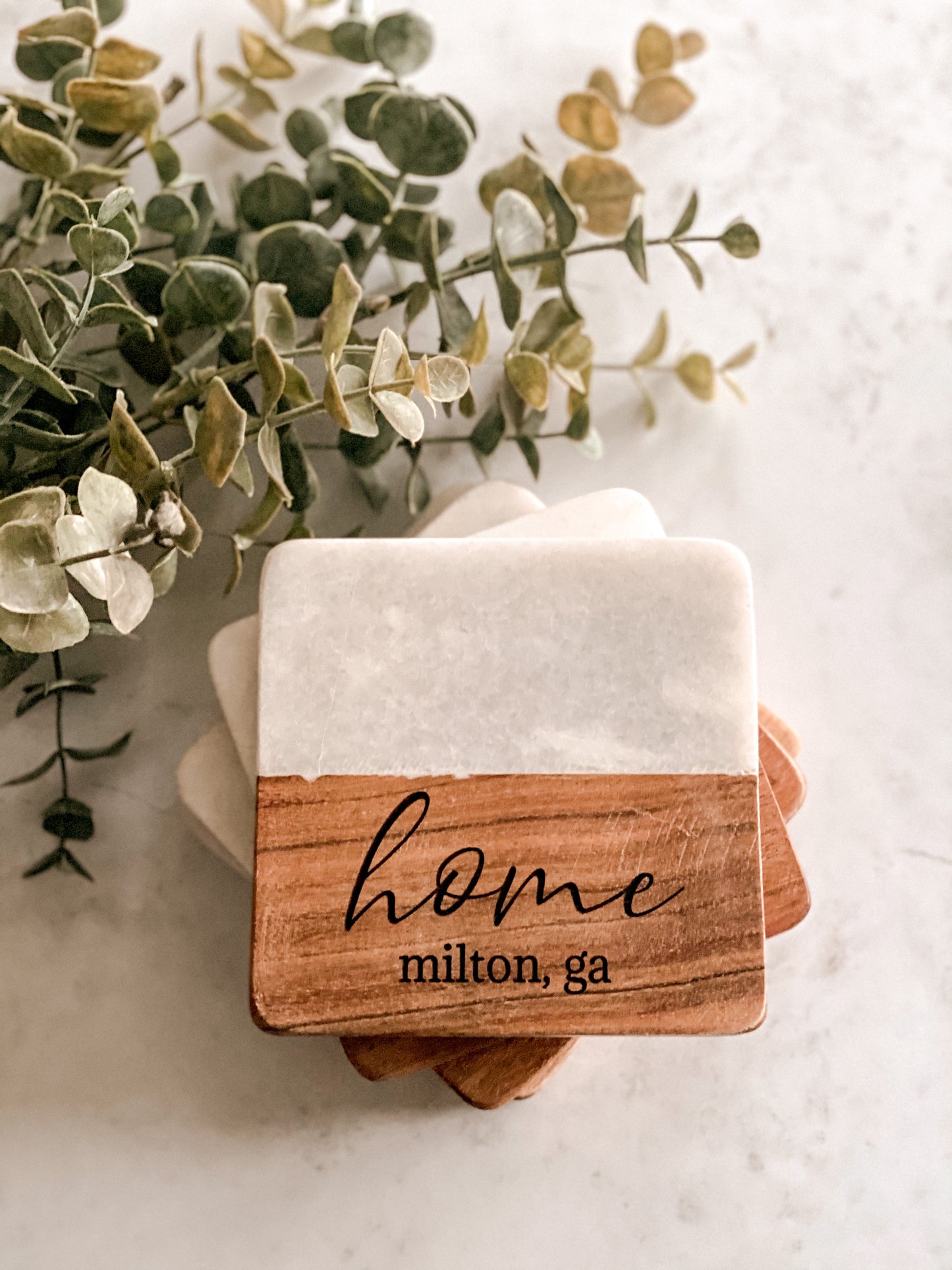Custom Marble & Acacia Wood Coasters