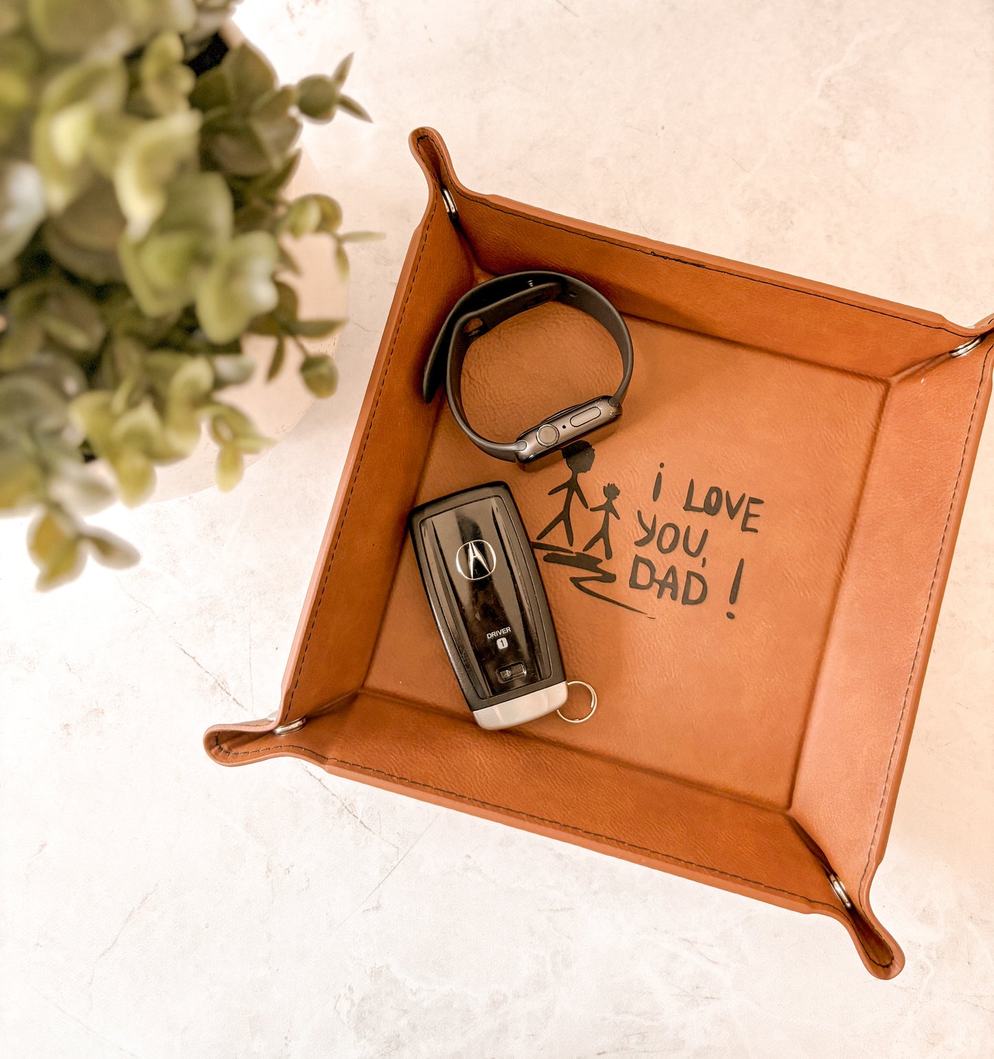 Leatherette Valet Catch All Tray with Kids Drawing