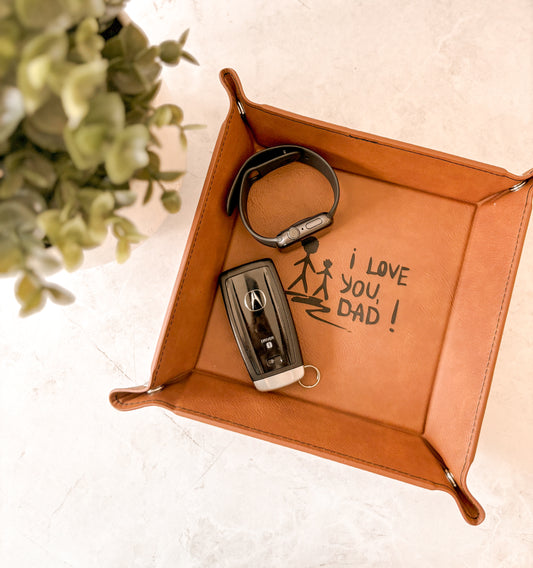 Leatherette Valet Catch All Tray with Kids Drawing