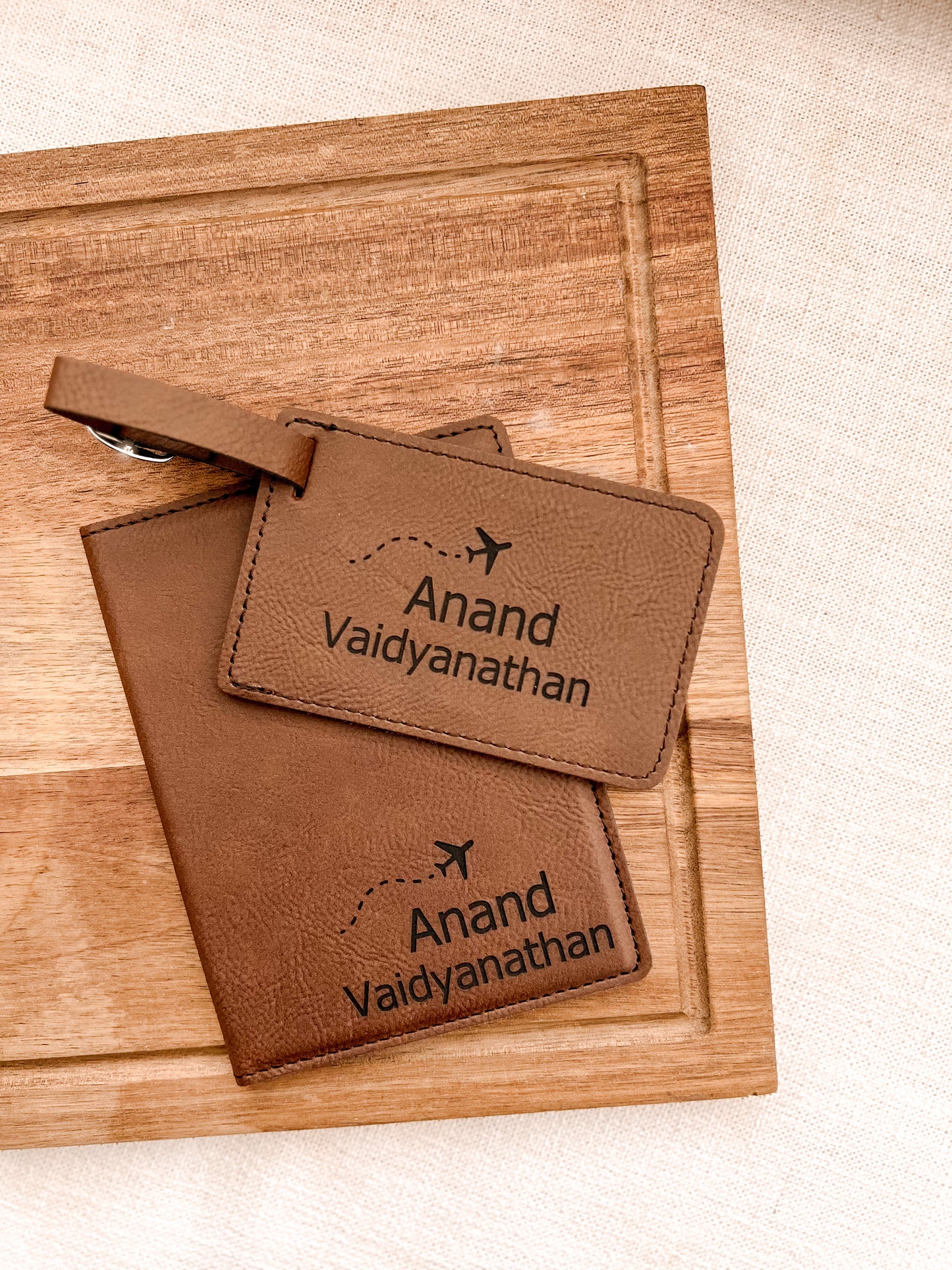 Brown Leatherette Passport & Luggage Tag Set