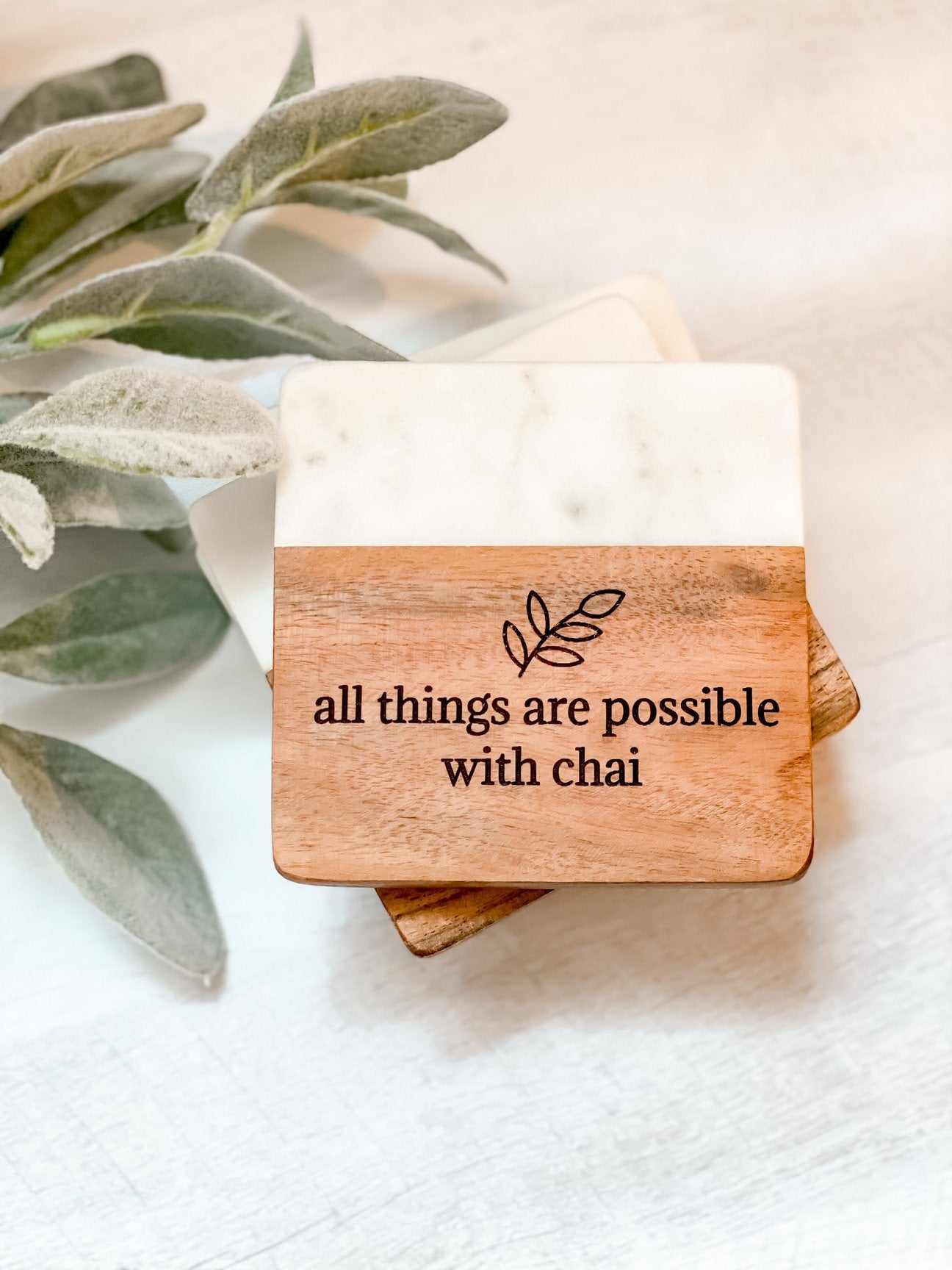 Chai Marble & Wood Coaster Set
