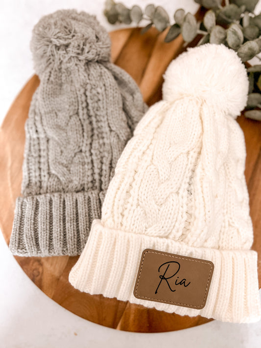 Knit Beanie with Personalized Patch