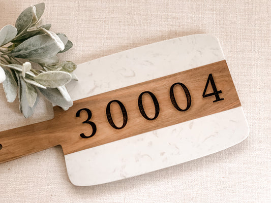Zip Code Marble & Acacia Wood Board