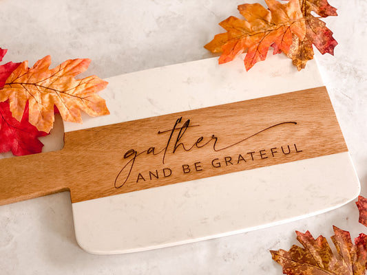 Gather & Grateful Marble Acacia Serving Board