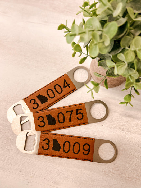 Zip Code Leather Bottle Opener
