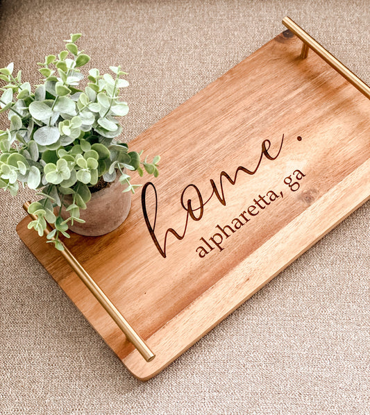 Wooden Serving Tray with Handles
