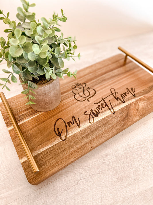 Wooden Serving Tray Om Sweet Home